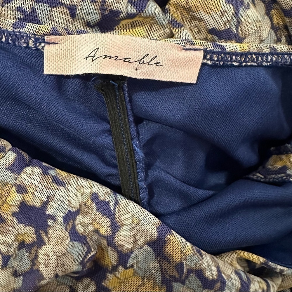 Amable by Mable FLORAL MESH MINI BODYCON DRESS blue yellow Medium - Picture 7 of 8